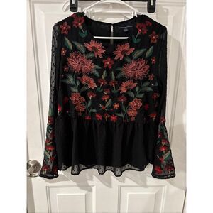 Y2K Women's Med Floral Bell Sleeve Peplum Top Gothcore Fairy Lace Goblincore